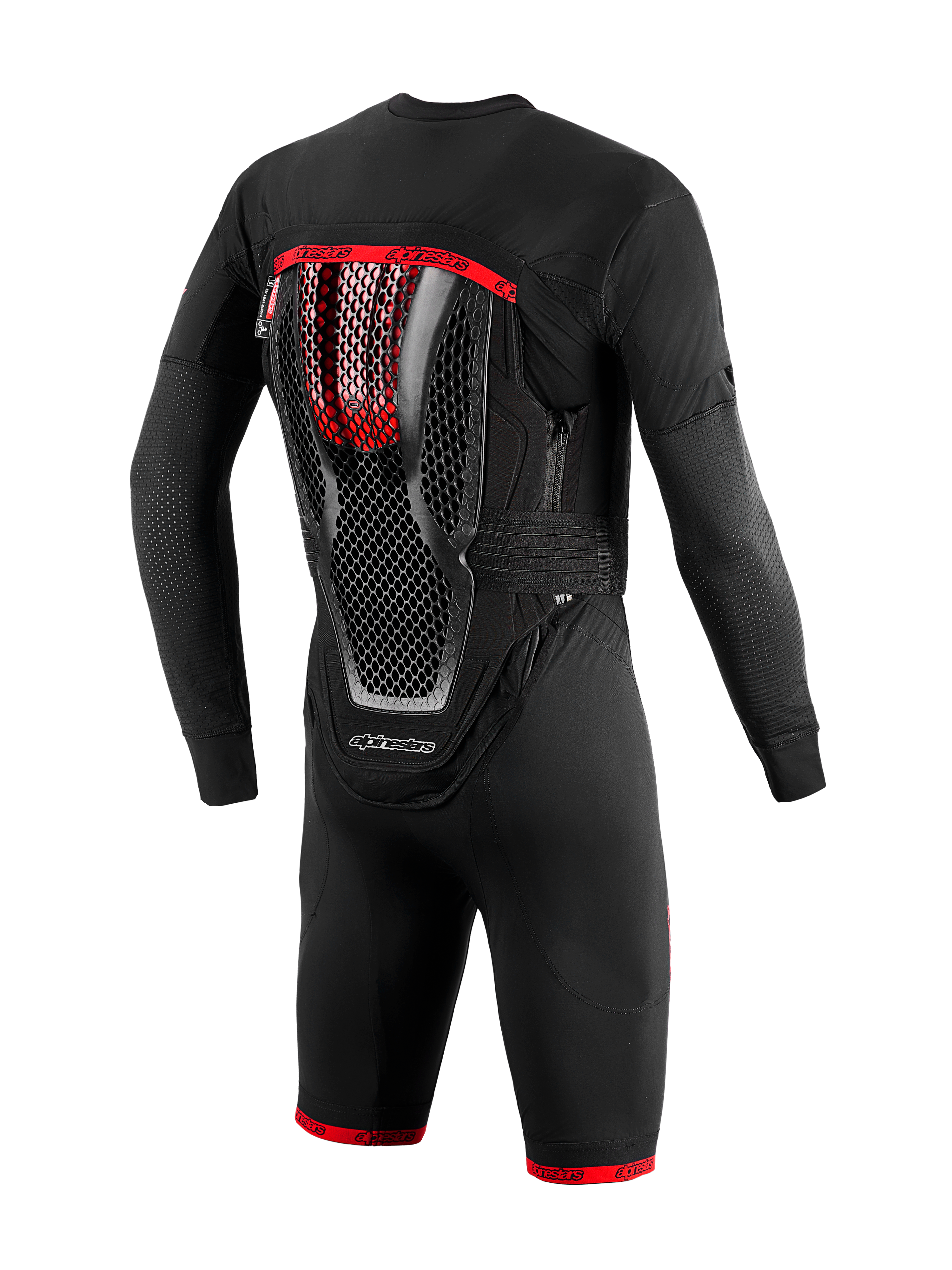 Tech-Air 10 V2 Race Airbag System, black and red base layer with integrated honeycomb back protector for track racing.