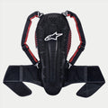Alpinestars Nucleon KR-2 Back Protector, Black Smoke Red, articulated spine protection with white star logo, red honeycomb side panels, adjustable shoulder straps and wide waist belt, CE Level 2 motorcycle safety gear