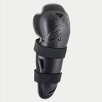 Alpinestars Youth Bionic Action Knee Protector, Black, single guard with dual elasticated straps, ergonomic asymmetric plastic shell with embossed logo, protective motocross and off-road gear for youth riders