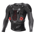 Alpinestars Bionic Plus V2 Protection Jacket, Motocross Body Armor, Black and Anthracite Gray with Red accents, featuring a honeycomb mesh chest protector, padded shoulders and elbows, breathable mesh design for off-road racing