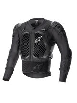 Alpinestars Bionic Action V2 Protection Jacket, Black, featuring honeycomb-patterned Cell Technology chest and elbow protectors, breathable mesh construction, white Alpinestars logo on the chest, off-road motorcycle protective gear