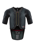 Alpinestars Tech-Air® 7X System, Motorcycle Airbag Vest, Black and Red, front view featuring a ventilated mesh chassis, center zipper with red pull, and internal certification labels, high-performance protection for track and road riding