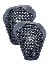 Alpinestars Nucleon Flex Pro Shoulder Protectors, pair of anthracite gray inserts with honeycomb cell structure, lightweight and ventilated ergonomic design for motorcycle riding jackets.