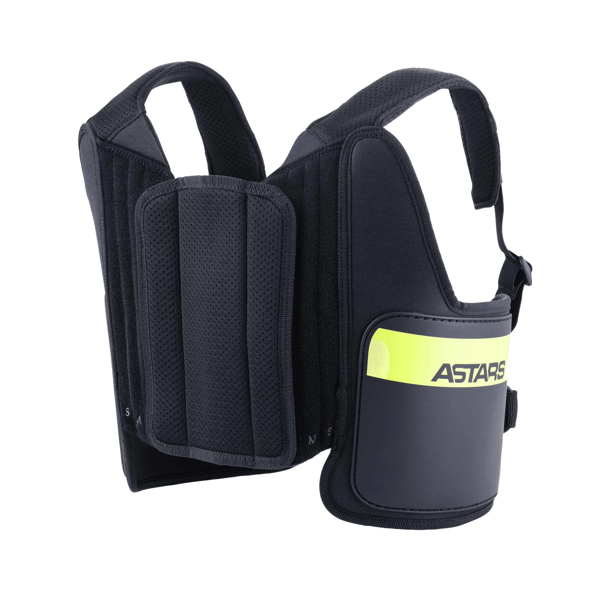 Alpinestars Bionic Rib Support, Karting Rib Protector, Black and Yellow Fluo, featuring ASTARS branding, adjustable mesh straps and multi-layered padded construction for an ergonomic fit.