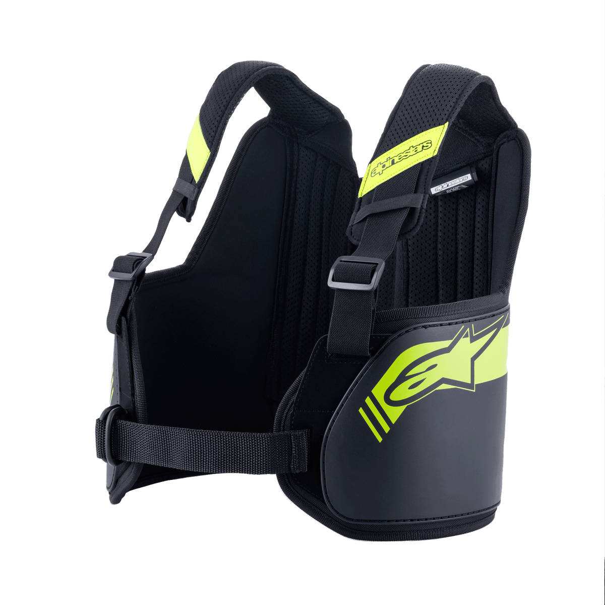 Alpinestars Bionic Rib Support, Karting Rib Protector, Black and Yellow Fluo, featuring adjustable straps and central chest belt, breathable mesh interior with padded panels, ergonomic design for kart racing protection
