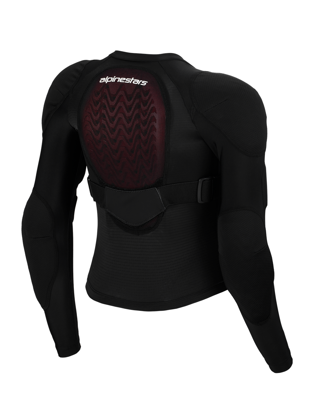 Alpinestars Bionic Plasma LT Youth Protection Jacket, Rear View, Black Mesh with Red Nucleon PLASMA Back Protector, Integrated Shoulder and Elbow Armor, Adjustable Mid-Back Strap, Protective Gear for Youth Motocross