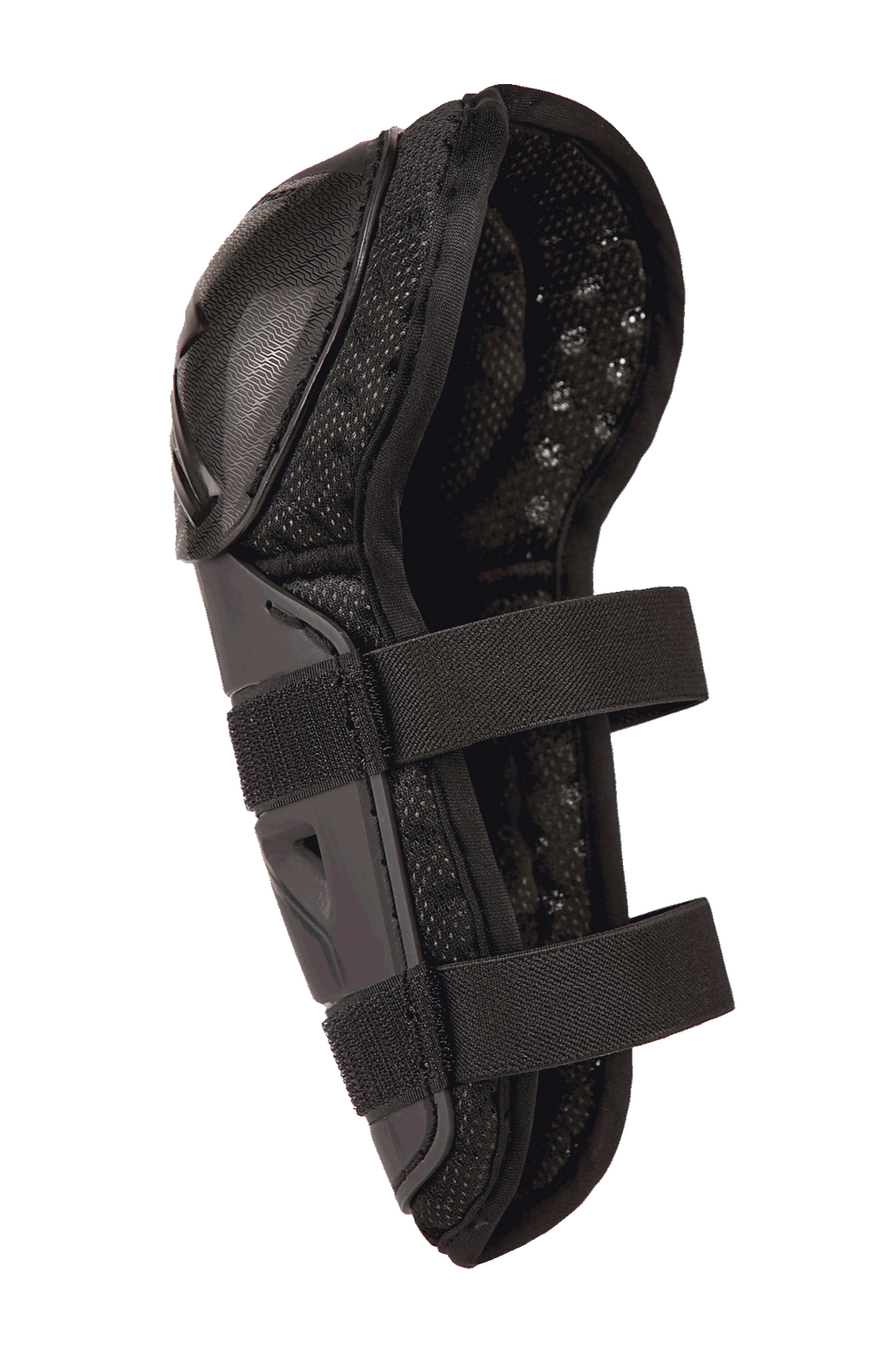 Alpinestars Bionic Action Kickstart Knee Guard, Youth Motocross Knee and Shin Protector, Black, featuring an articulated protective shell design with double elasticated strap closures and breathable mesh padding, designed for young riders.