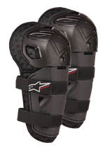 Alpinestars Bionic Action Kickstart Knee Guards, Youth Motocross Knee and Shin Protectors, Black with Red KICKSTART logo, articulated plastic shell and double elasticated straps, protective gear for young off-road riders