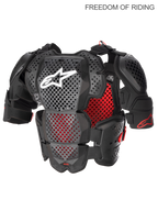 Alpinestars A-10 V2 Full Chest Protector, Motocross and Off-Road Body Armor for Men, Anthracite Black and Red, CE Level 2 Certified. Featuring Polyhedron Hybrid Technology for high ventilation, lightweight plastic shell with shoulder guards and ram air cooling channels.