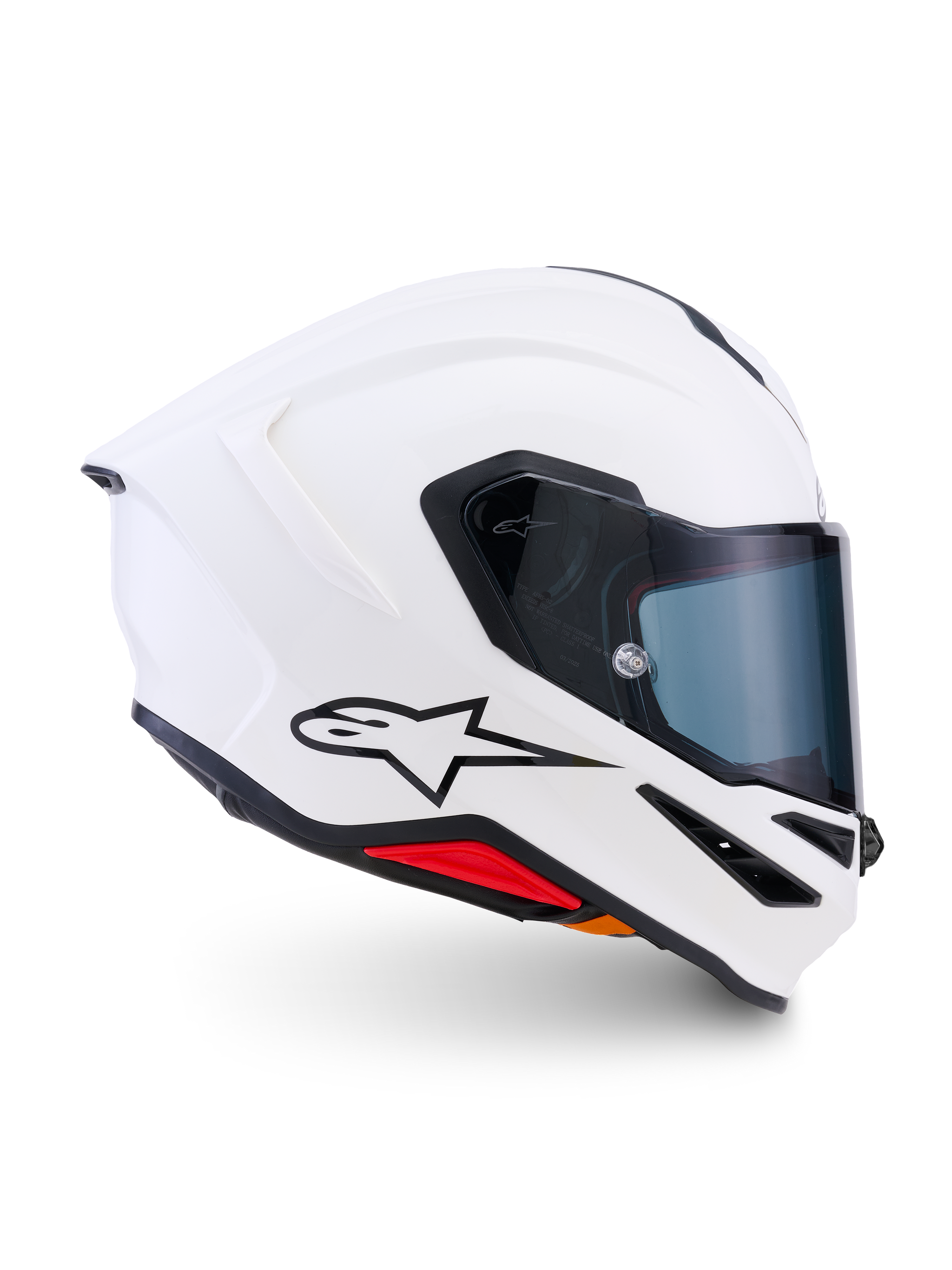 Alpinestars S-R7 Solid Helmet, Full-Face Motorcycle Helmet, White Glossy, aerodynamic shell with integrated rear spoiler and clear visor, lightweight carbon composite construction for racing and road performance