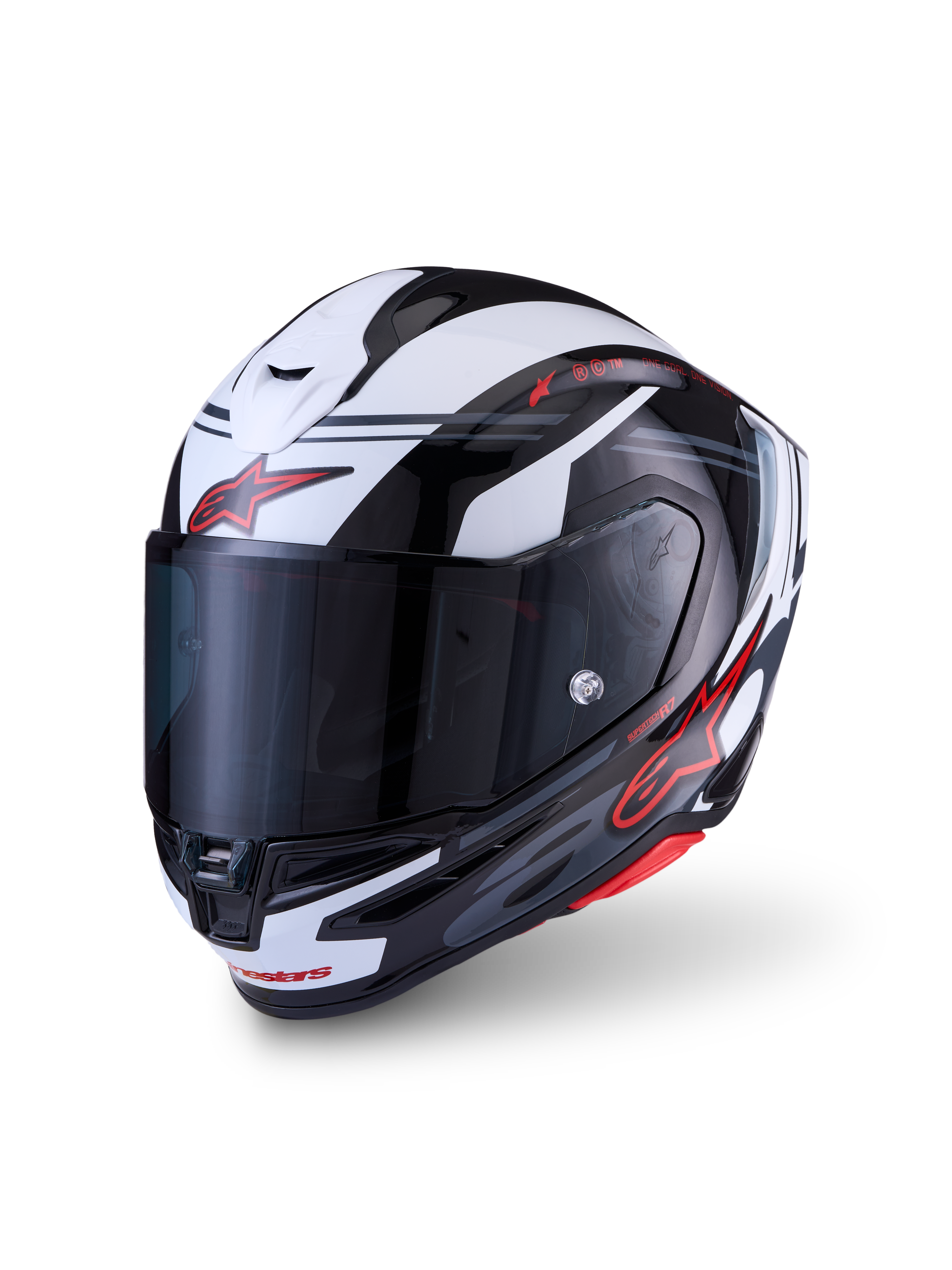 Alpinestars S-R7 A-Core Helmet ECE 22.06, road motorcycle full face helmet, Black, White and Red Glossy, ECE certified carbon composite construction