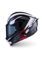 Alpinestars S-R7 A-Core Helmet ECE 22.06, motorcycle road racing full-face helmet in Black, White, and Red Glossy, carbon composite construction