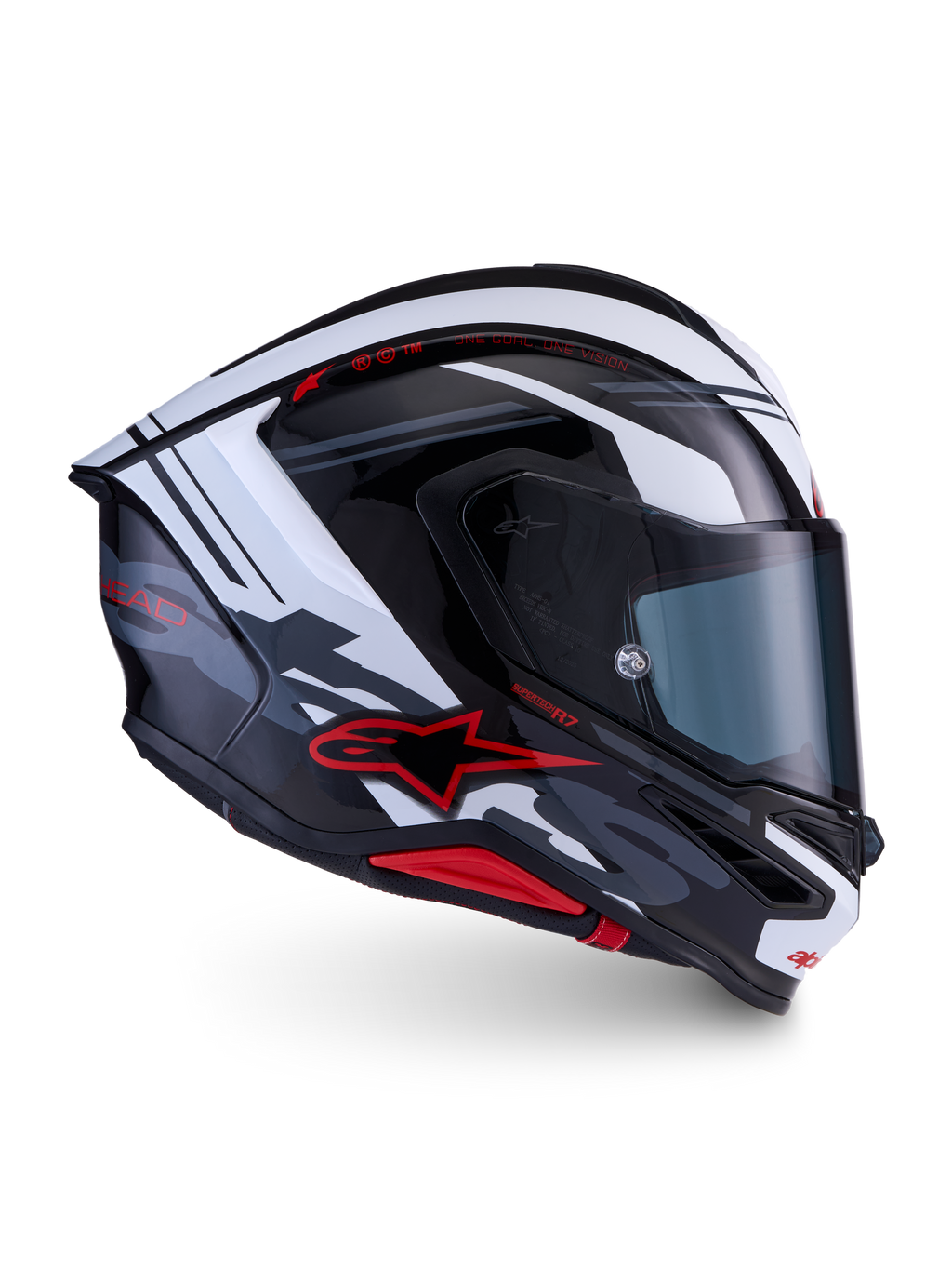 Alpinestars S-R7 A-Core Helmet ECE 22.06, full face motorcycle racing helmet, Black White Red Glossy, carbon construction