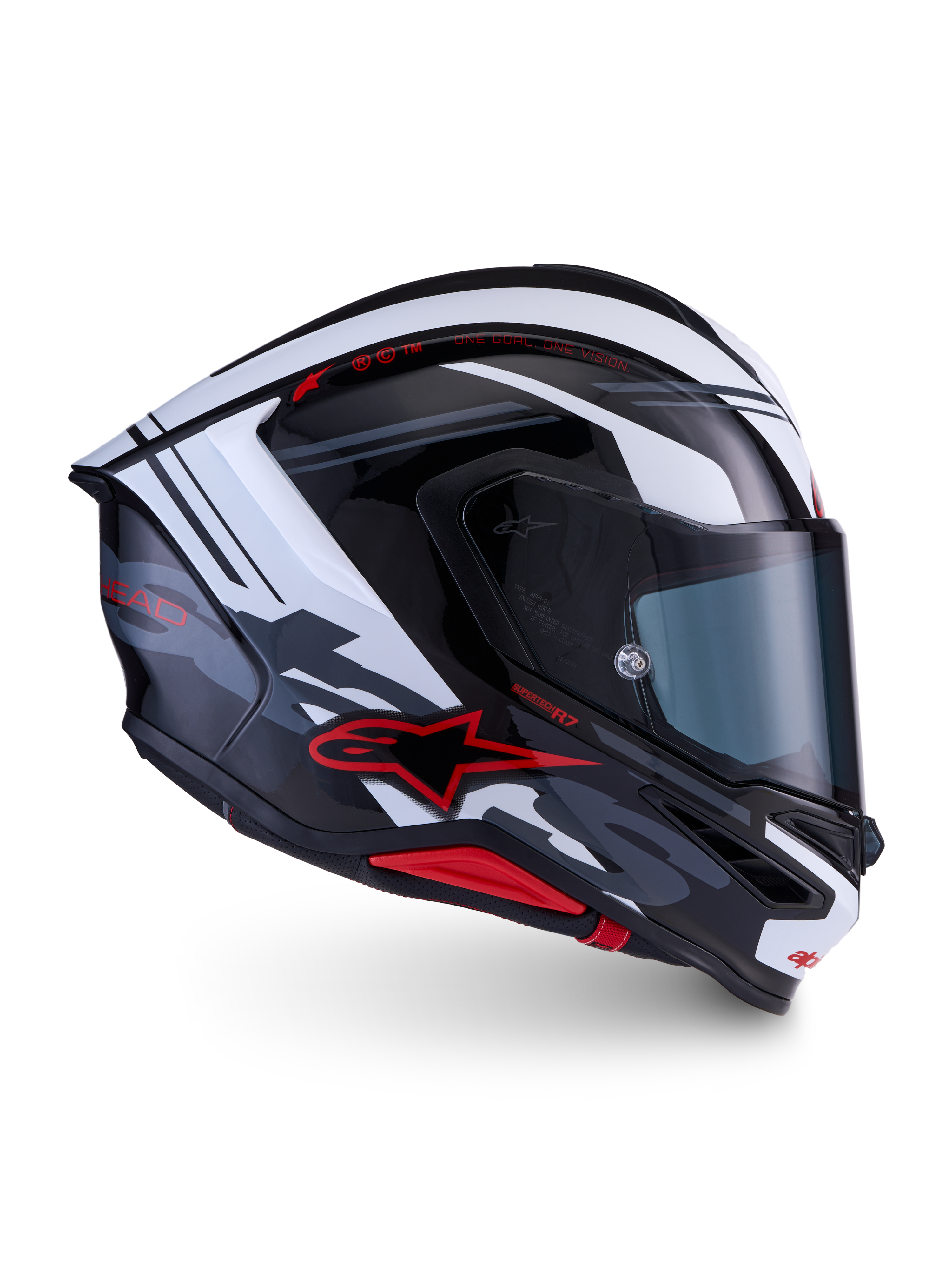 Alpinestars S-R7 A-Core Helmet ECE 22.06, full face motorcycle racing helmet, Black White Red Glossy, carbon construction