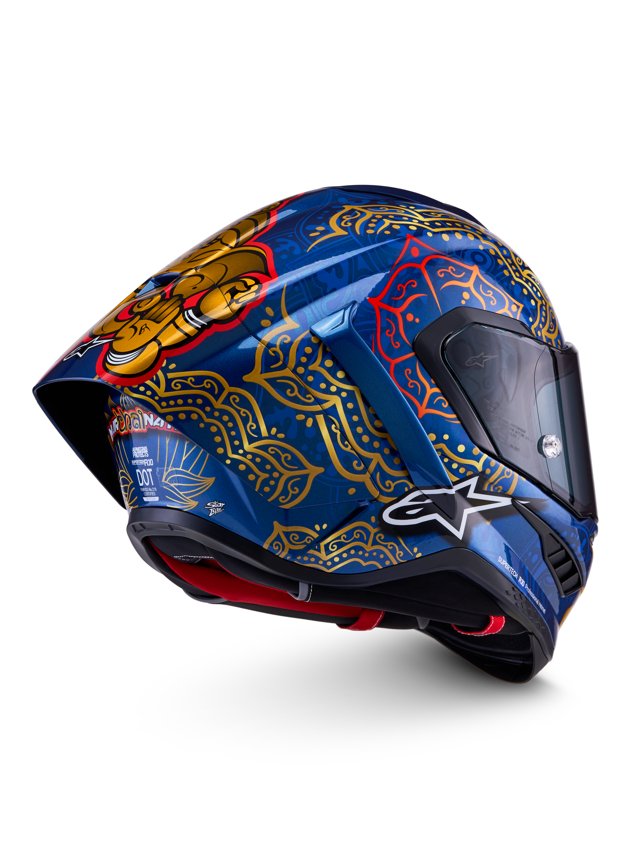 checkered blue motorcycle helmet L / Blue Black Red Gold Glossy
