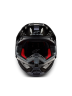 Alpinestars Supertech M10 Solid Helmet ECE 22.06, front view motocross helmet in Black Glossy Carbon with red interior padding and ventilation ports