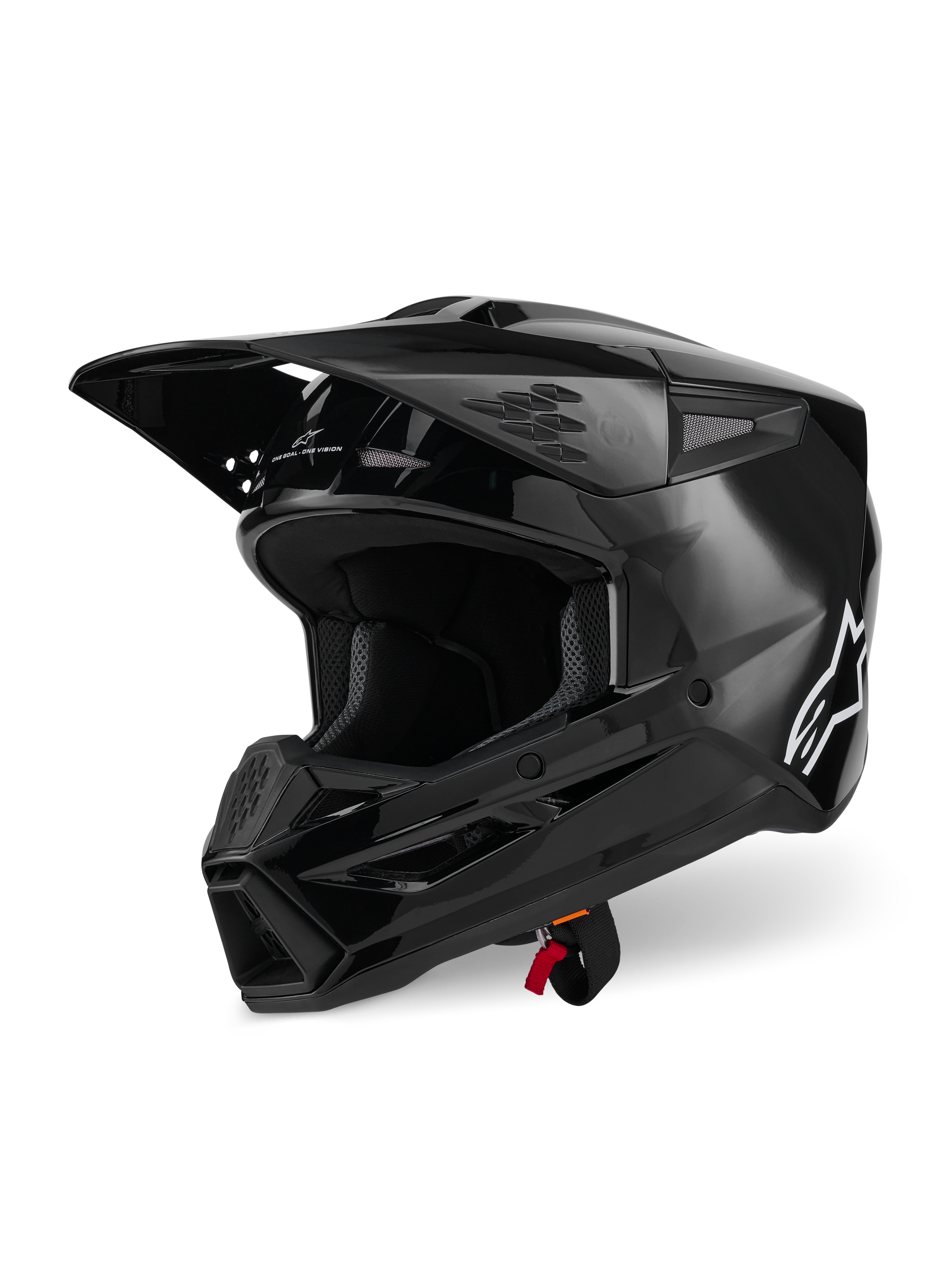Alpinestars S-M3 Solid Helmet ECE 22.06, Motocross Helmet, Black Glossy, featuring a thermo-injected shell, adjustable visor, and multiple ventilation ports, sleek aerodynamic design for off-road racing