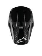 Alpinestars S-M3 Solid Helmet, Motocross Helmet, Black Glossy, top-down view showing white Alpinestars logo and SM3 branding on the visor, sleek aerodynamic design, professional off-road protection