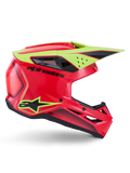 Alpinestars S-M3 Fray Helmet ECE 22.06, Motocross Helmet, Red Yellow Fluo Black Glossy, side profile view featuring aerodynamic shell, multiple ventilation ports, bold black branding, and high-visibility yellow visor