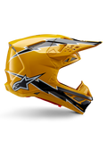 Alpinestars Supertech M10 Ampress Helmet, Motocross Helmet, Black and Yellow Glossy, side profile showing bold black and white lightning graphics, Alpinestars star logo, aerodynamic design with integrated ventilation ports and adjustable visor.
