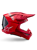 Alpinestars Supertech M10 Flood Helmet, Motocross Helmet, Red Fluo Red Matte and Glossy, side profile view featuring white branding, multiple mesh-covered vents, and aerodynamic off-road racing design
