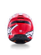 Alpinestars S-M3 Heat Motocross Helmet, Glossy Red and White, rear view with star logos and integrated exhaust ports.