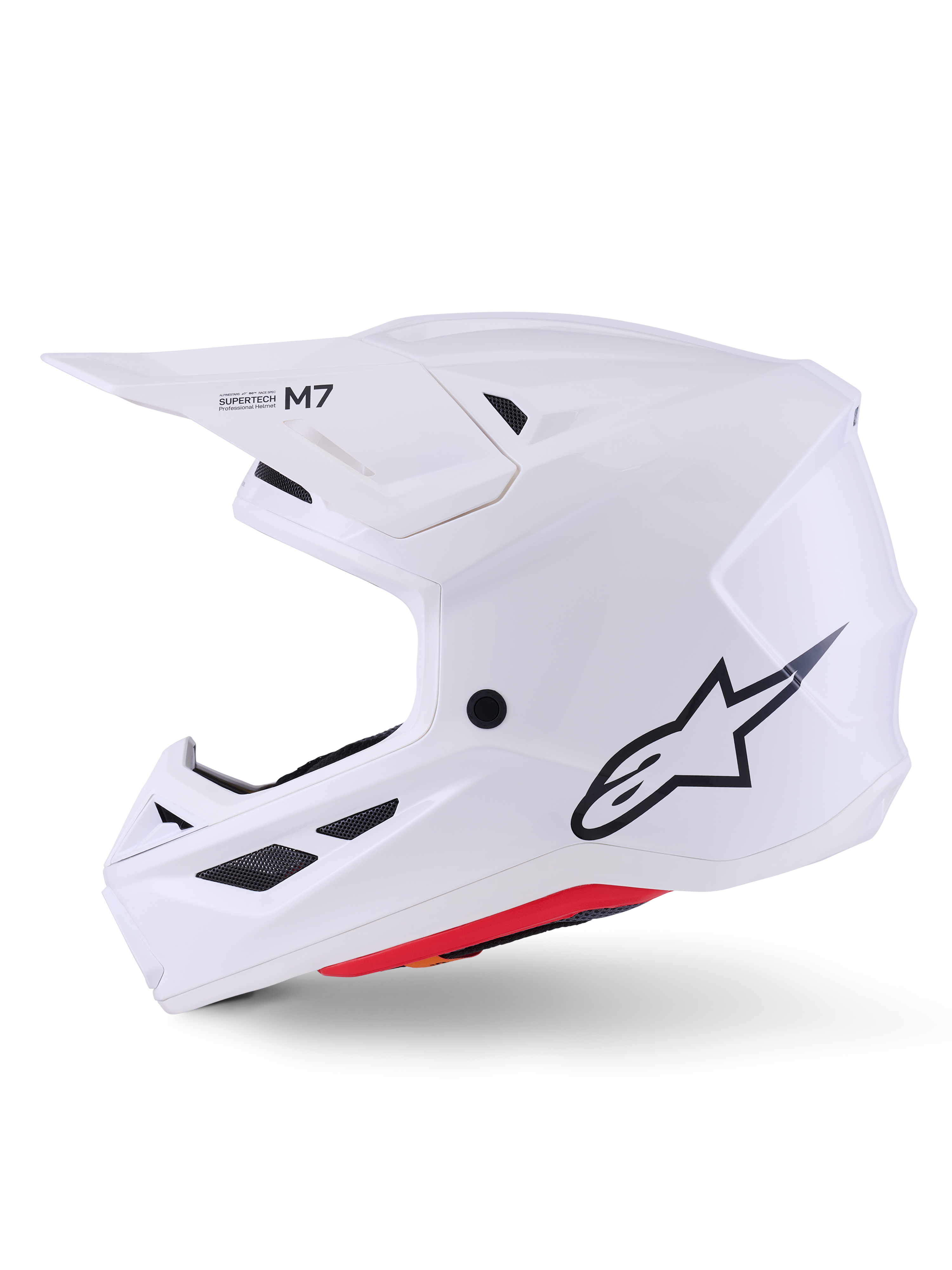 Alpinestars S-M7 Solid Helmet ECE 22.06, White Glossy, professional off-road motocross helmet, lightweight composite shell, aerodynamic profile with integrated ventilation and adjustable visor