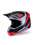Alpinestars S-M7 Rise Helmet, Motocross Helmet, Black Silver and Red Fluo Glossy, aerodynamic composite shell with multiple ventilation ports, adjustable visor, and bold branding for off-road racing