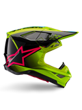 Alpinestars Supertech M10 Unite Helmet, Motocross Racing Helmet, Yellow Fluo and Black with Diva Pink Star Graphics, glossy aerodynamic design with multiple ventilation ports, ECE 22.06 certified