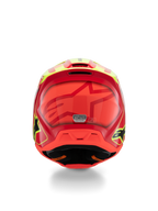 Alpinestars S-M3 Youth Fray Helmet, Motocross Helmet, Red, Yellow Fluo and Black Glossy, back view featuring a large tonal star logo, ECE 22.06 certification sticker, and aerodynamic shell design with side logos.