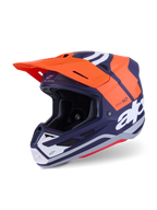 Alpinestars S-M7 Core Helmet ECE 22.06, Motocross Helmet, Orange and Navy Blue Matt, featuring bold white branding, aerodynamic shell with integrated ventilation, orange visor, and professional-grade construction for off-road racing.
