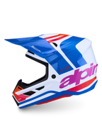 Alpinestars S-M7 Core Motocross Helmet, ECE 22.06 certified, white and blue glossy finish with pink and orange details.