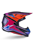 Alpinestars S-M7 Fuse Helmet, Motocross Helmet, Blue Purple and Pink Glossy, side profile view with vibrant racing graphics, aerodynamic shell design with ventilation ports and Alpinestars star logo