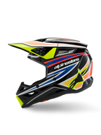 Alpinestars S-M3 Youth Wurx Helmet, Motocross Helmet, Black with vibrant yellow, blue, and red graphics, profile view featuring bold Alpinestars branding, aerodynamic shell with multiple ventilation ports and a yellow peak.