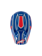 Alpinestars S-M3 Youth Wurx Helmet, Motocross Helmet, Blue Red White and Black Glossy, top-down view showing red and white graphic patterns, Alpinestars logo on the visor, specialized youth off-road head protection.