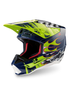 Alpinestars S-M5 Rash Helmet ECE 22.06, Night Navy and Yellow Fluo glossy motocross helmet with advanced protection.