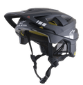 Alpinestars Vector Tech A1 MTB Helmet, Mountain Bike Helmet, Black and Light Gray Matt, white graphics and "ONE GOAL. ONE VISION." text, visible yellow MIPS inner lining, multiple ventilation openings, adjustable black straps with quick-release buckle, extended rear and side coverage, matte finish