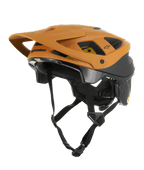 Alpinestars Vector Tech Zeal Helmet, MTB Mountain Biking Helmet, Orange and Black with yellow Mips logo, featuring a large front visor, multiple ventilation ports, and an adjustable chin strap, designed for off-road trail protection