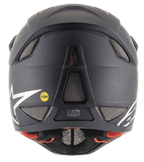Alpinestars Missile Tech Solid Helmet in Matte Black, rear view showing mesh vents and MIPS safety logo for downhill MTB.