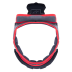 Alpinestars Supertech R10 Crown Pad, Gray replacement helmet interior padding, circular shape with red trim and gray fabric, featuring black plastic attachment components with the Alpinestars logo, designed for motorcycle helmet comfort and fit customization.