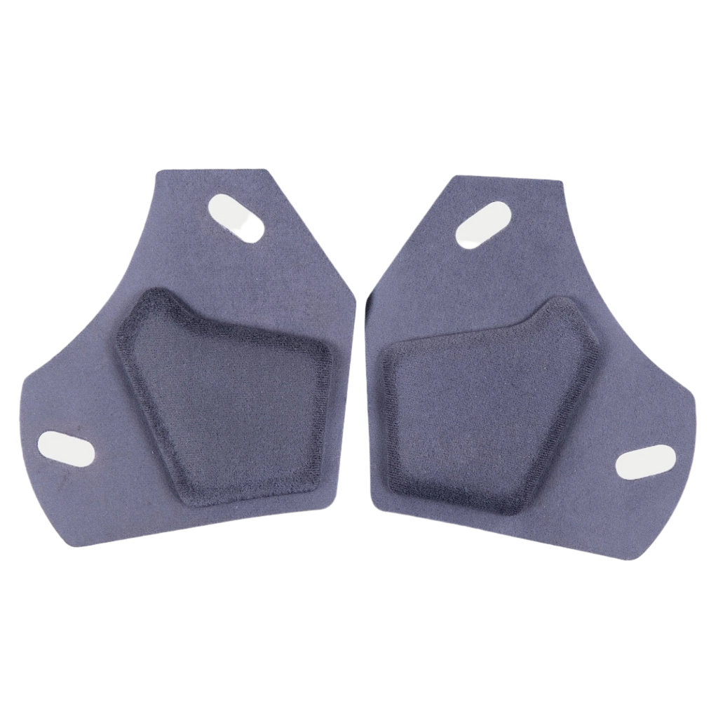 Alpinestars Supertech R10 Ear Pads Set, Helmet Accessory, Gray, pair of symmetrical padded inserts with soft fabric texture and mounting cut-outs, official replacement parts for S-R10 helmets