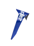 Alpinestars Supertech R10 Arius Standard Spoiler, aerodynamic helmet replacement part, glossy blue with white Alpinestars branding, precision-molded plastic for high-speed racing stability.