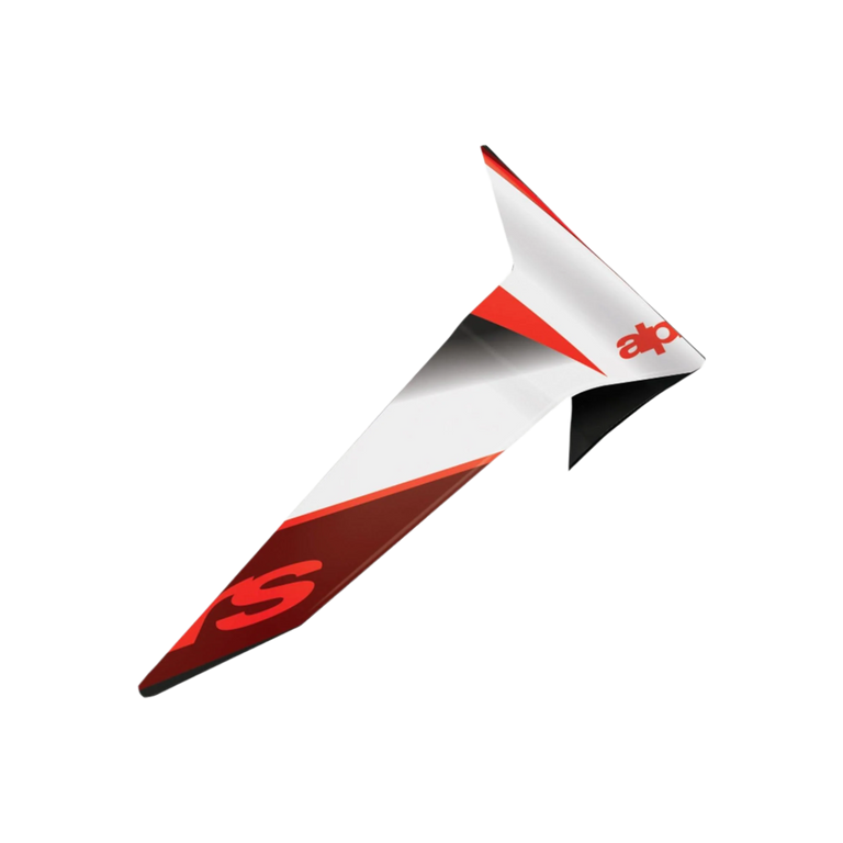 Alpinestars Supertech R10 Team Standard Spoiler, Motorcycle Helmet Accessory, Black Carbon Red and White Glossy finish, aerodynamic replacement part with sharp angular design and bold graphic branding.