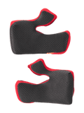 Alpinestars Supertech M10 22.06 Regular Cheek Pad Set, Black with red edges, hexagonal textured mesh surface, replacement interior padding for motocross helmets, curved ergonomic shape
