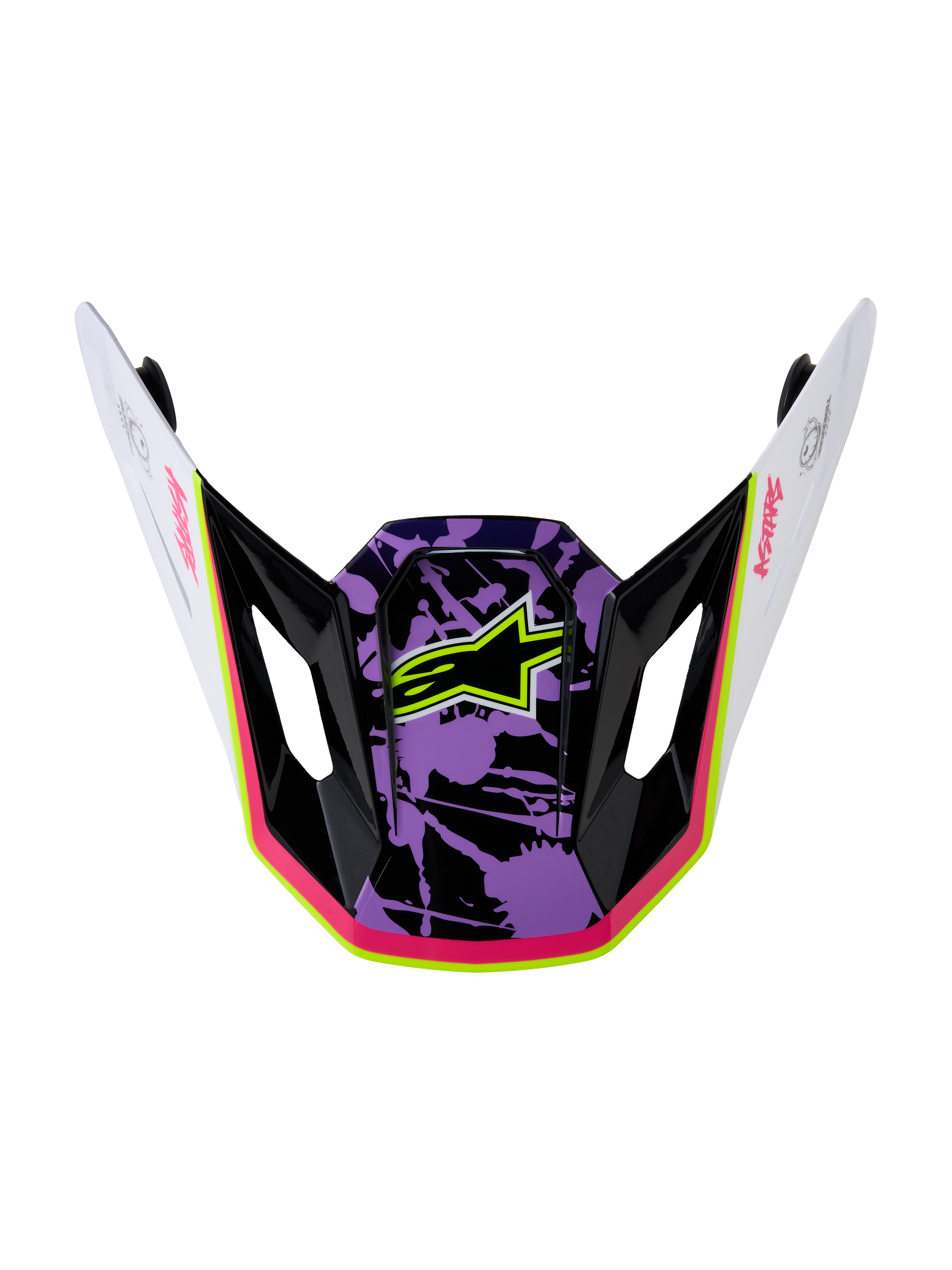 Alpinestars S-M7 Blaster Visor, replacement motocross helmet visor in glossy purple, pink, and white with a star logo.
