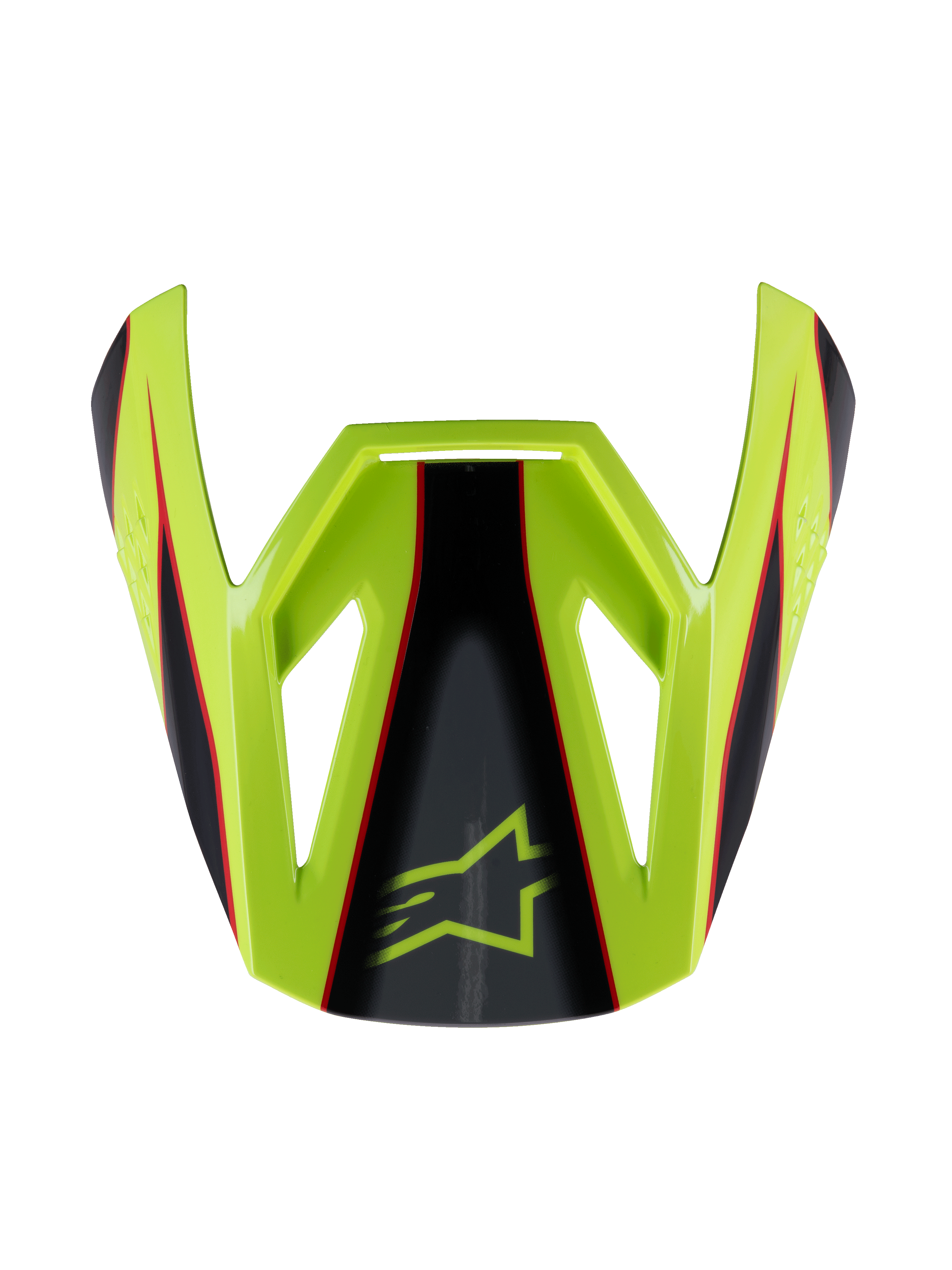 Alpinestars S-M3 Youth Fray Visor, Motocross Helmet Visor, Red Yellow Fluo and Black with Glossy Finish, angular design featuring the Alpinestars star logo, official replacement part for youth racing helmets