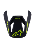 Alpinestars S-M3 Youth Radium Visor, Replacement Helmet Peak, Matte Black with Fluorescent Yellow graphics, featuring SM3 logo and Alpinestars branding, angular aerodynamic design for motocross helmets