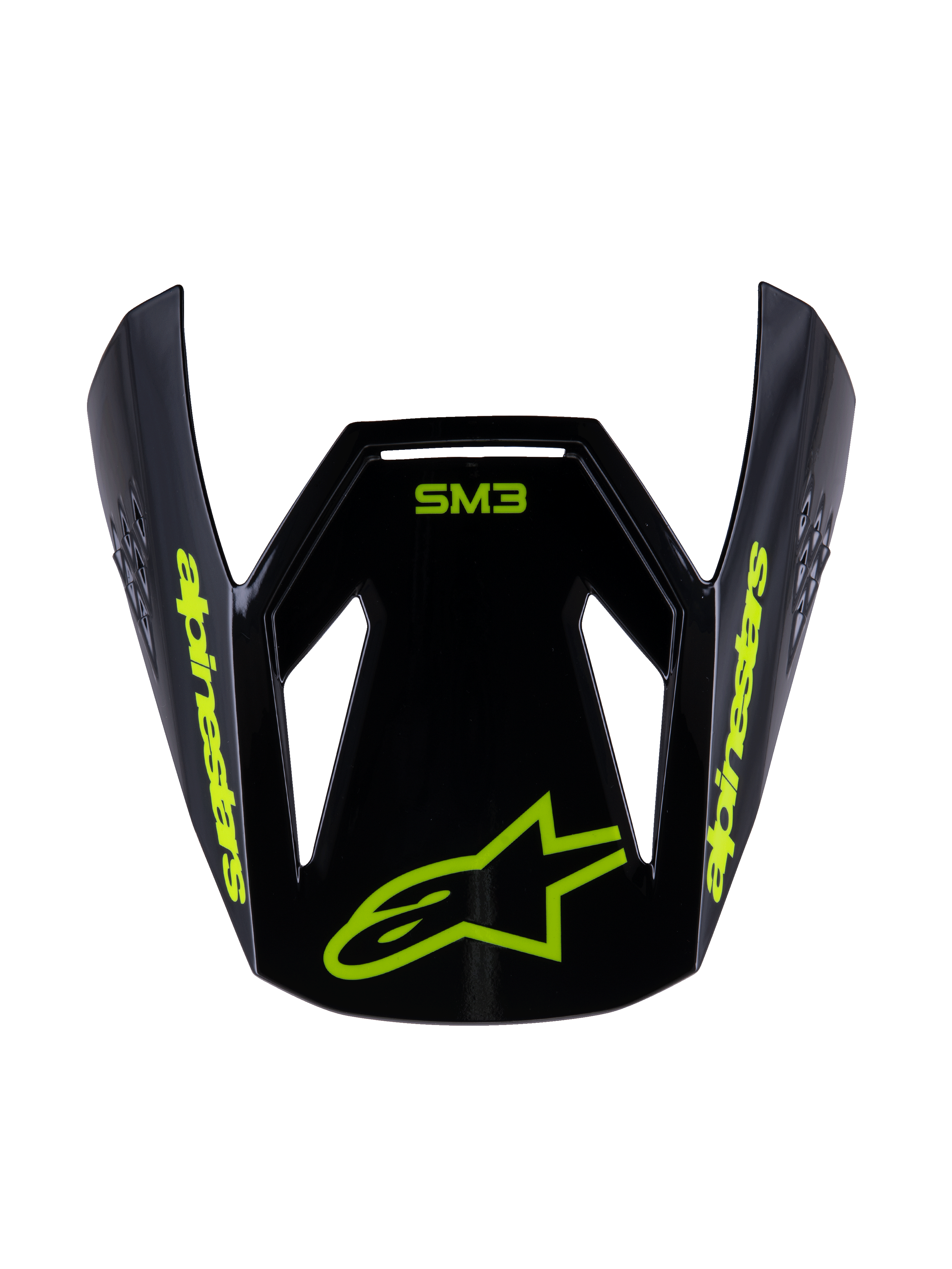 Alpinestars S-M3 Youth Radium Visor, Replacement Motocross Helmet Peak, Black Yellow Fluo Glossy, featuring yellow Alpinestars branding and star logo on the front, aerodynamic design for youth off-road helmets