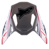 Alpinestars Supertech M10 Carbon Meta2 Visor, replacement helmet peak, White Red and Blue with Glossy finish, featuring black Astars logo and dynamic graphics, designed for off-road motocross helmets
