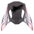 Alpinestars Supertech M10 Carbon Meta2 Visor, Motocross Helmet Accessory, White Red and Blue Glossy finish, featuring a large black Astar logo on top and side branding, aerodynamic design with ventilation cutouts for off-road helmets